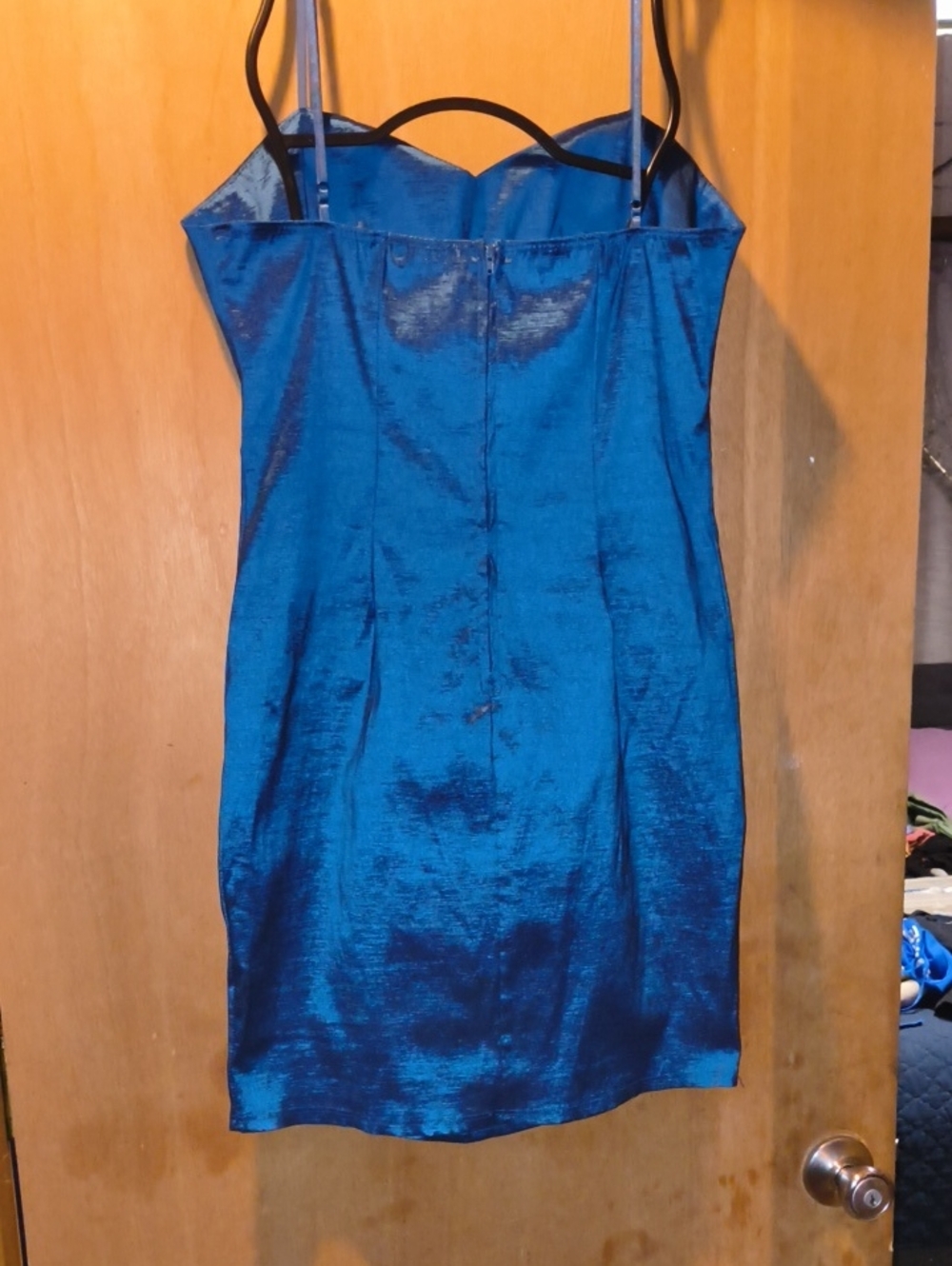 Blue Satin Spaghetti-Strap Bodycon Dress